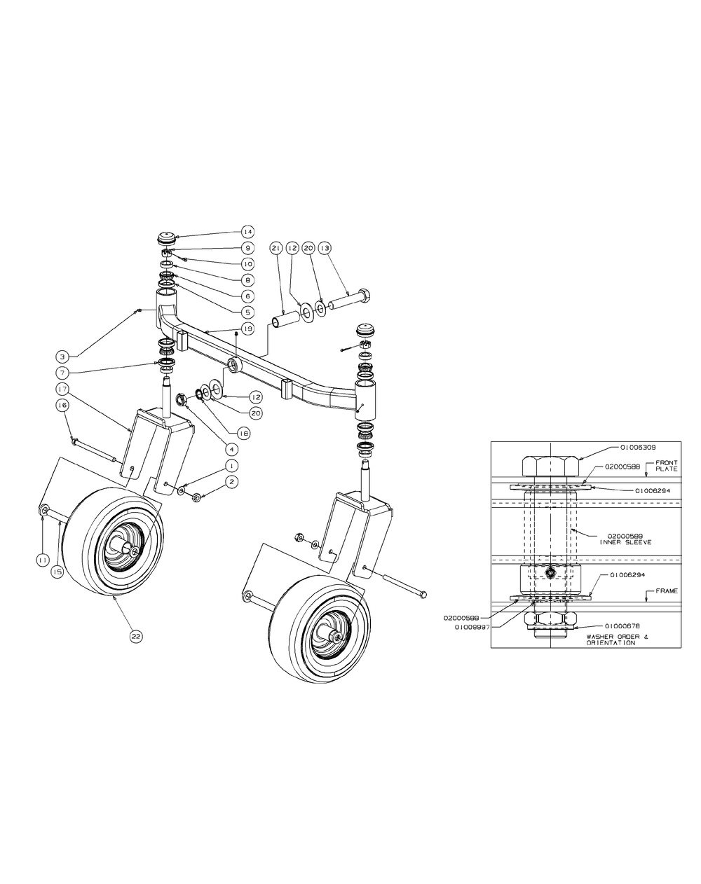 Front Caster Assembly Diagram and Parts List for M54-KH (53AH8CT4050-27HP-OHV)(2009 & Before) Cub Cadet Lawn Tractor